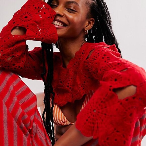 Free People Sweaters - 042 Free People Olivia Piecework Bolero NWOT Crimson One Size